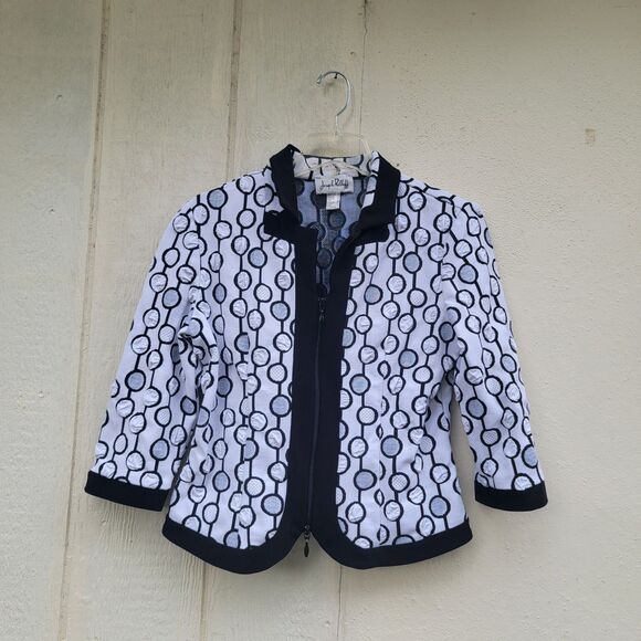 Joseph Ribkoff Jacket Black White Polka Dot Circles 3/4 Sleeve  Wmns Sz 12 - Picture 1 of 3